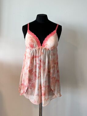 Tie-Dye Lace-Trim Pink Babydoll Chemise